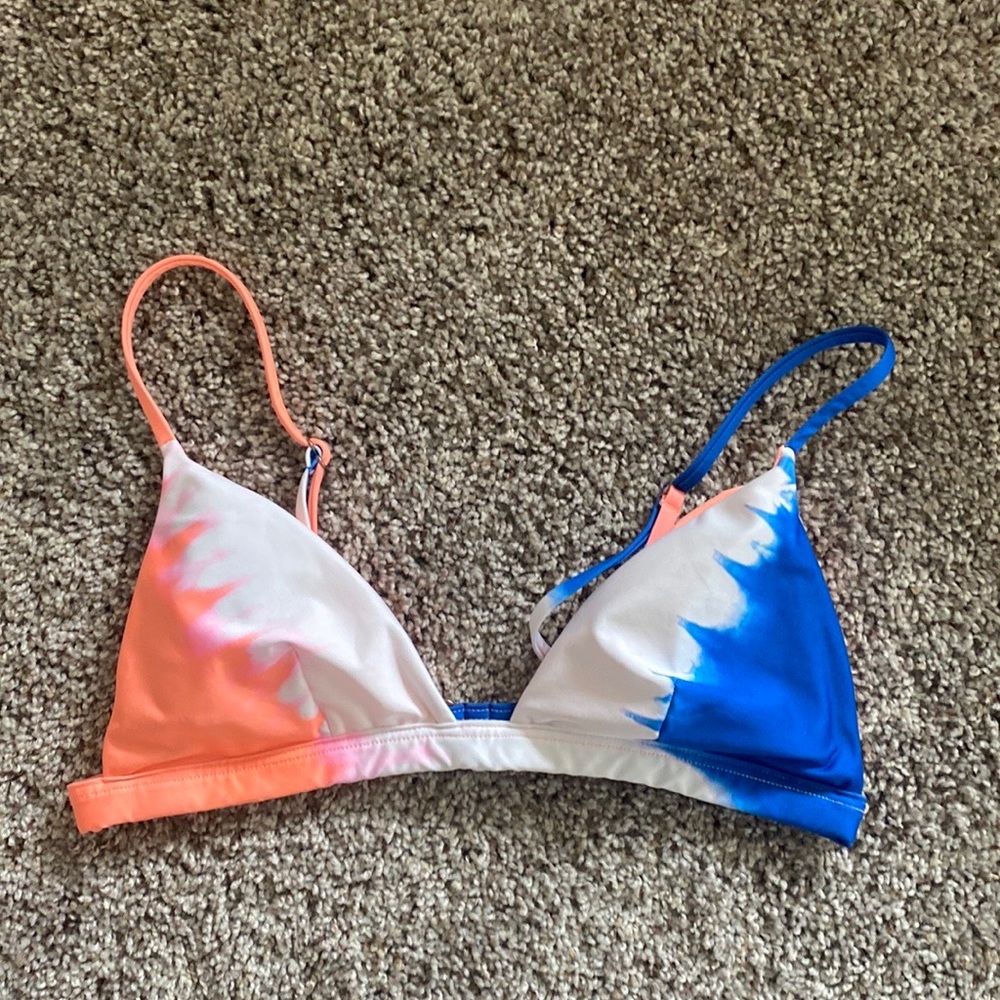 Maaji Coral Orange & Royal Blue Triangle Bikini Top